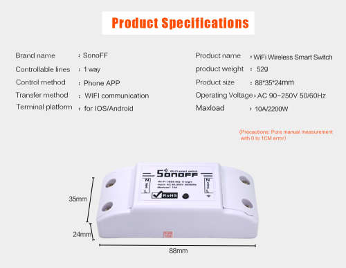 SONOFF Basic Wireless Wifi Switch Remote Control Automation Module DIY Universal Smart Home