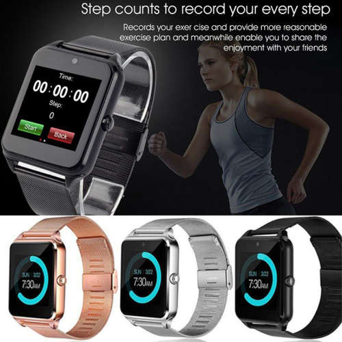 Z60 Bluetooth Smart Watch SIM Phone Mate Stainless Steel For IOS Android - Black, Gold and Silver