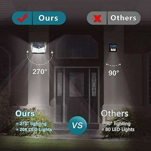 208 LED Solar Power PIR Motion Sensor Wall Light Outdoor Garden Lamp Waterproof