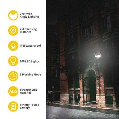 208 LED Solar Power PIR Motion Sensor Wall Light Outdoor Garden Lamp Waterproof