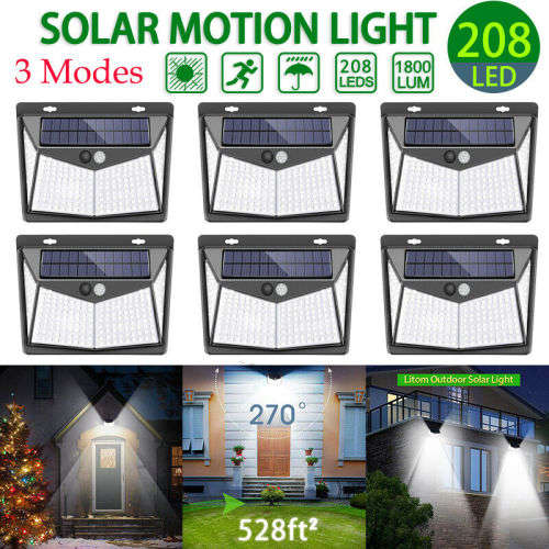 208 LED Solar Power PIR Motion Sensor Wall Light Outdoor Garden Lamp Waterproof