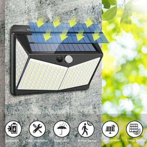 208 LED Solar Power PIR Motion Sensor Wall Light Outdoor Garden Lamp Waterproof