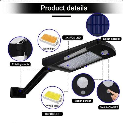 54 LED PIR motion sensor Solar Waterproof Street light with 3 modes Outdoor light wall