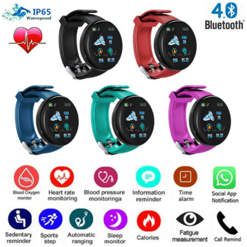 Hot Drogontech Round Screen D18 Smart Watch Waterproof Watches Fitness Wrist Band - Multi Colous