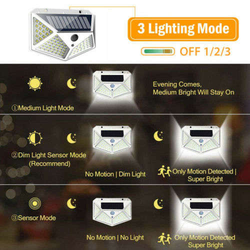 100 LED Solar Power PIR Motion Sensor Wall Lights Outdoor Garden Waterproof Lamp