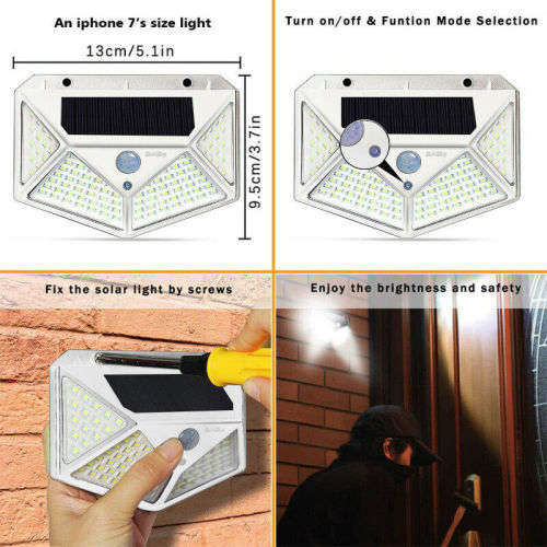 100 LED Solar Power PIR Motion Sensor Wall Lights Outdoor Garden Waterproof Lamp