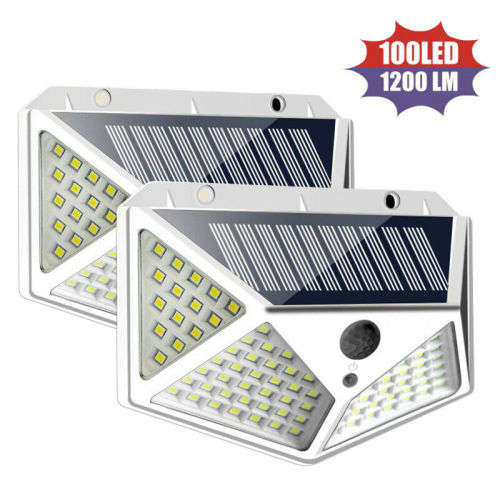 100 LED Solar Power PIR Motion Sensor Wall Lights Outdoor Garden Waterproof Lamp