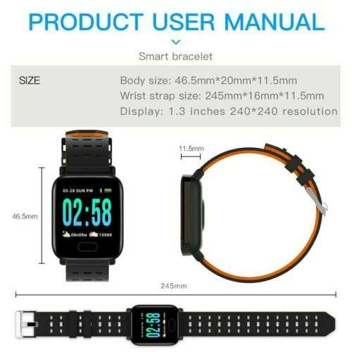 A6 Smart Bracelet Band Heart Rate Blood Pressure Oxygen Fitness Tracker Smart Watch Wristband