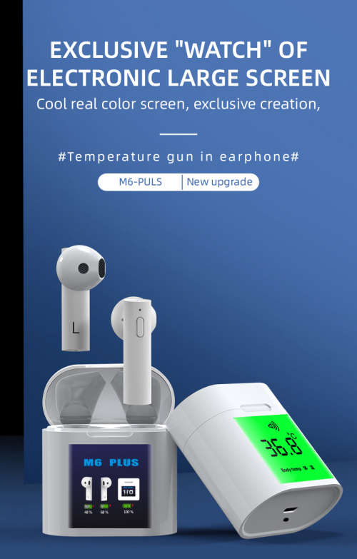 2020 New M6 PLUS TWS True Wireless Stereo Earbuds with Charging Case and intelligent thermometer