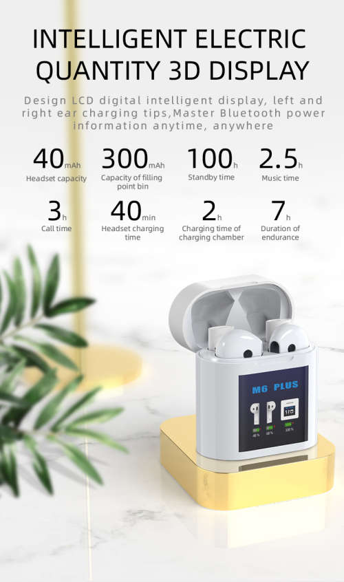 2020 New M6 PLUS TWS True Wireless Stereo Earbuds with Charging Case and intelligent thermometer