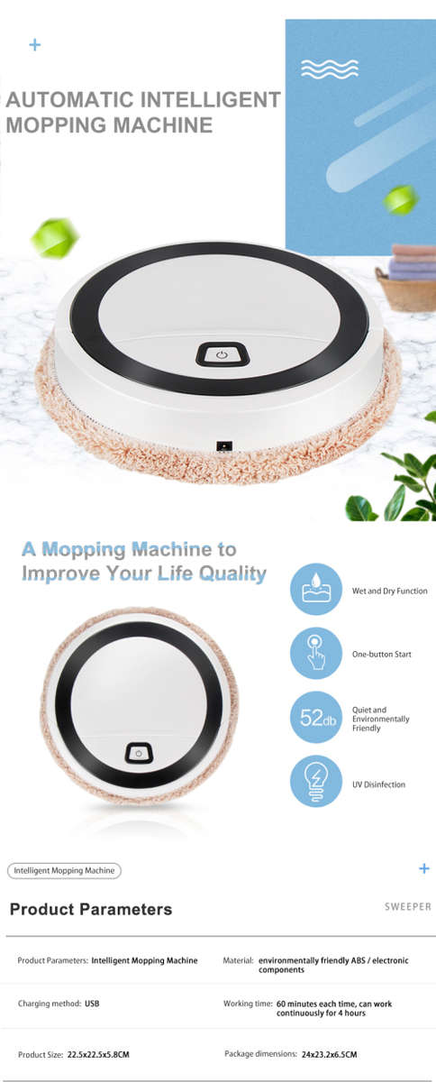 Automatic Rechargeable Smart Intelligent Mopping Cleaner with UV sterilisation