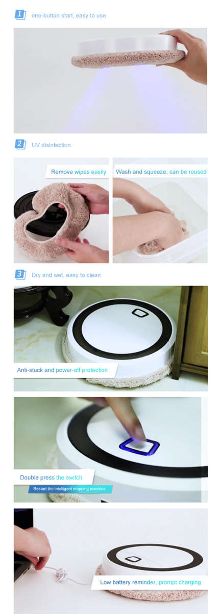 Automatic Rechargeable Smart Intelligent Mopping Cleaner with UV sterilisation