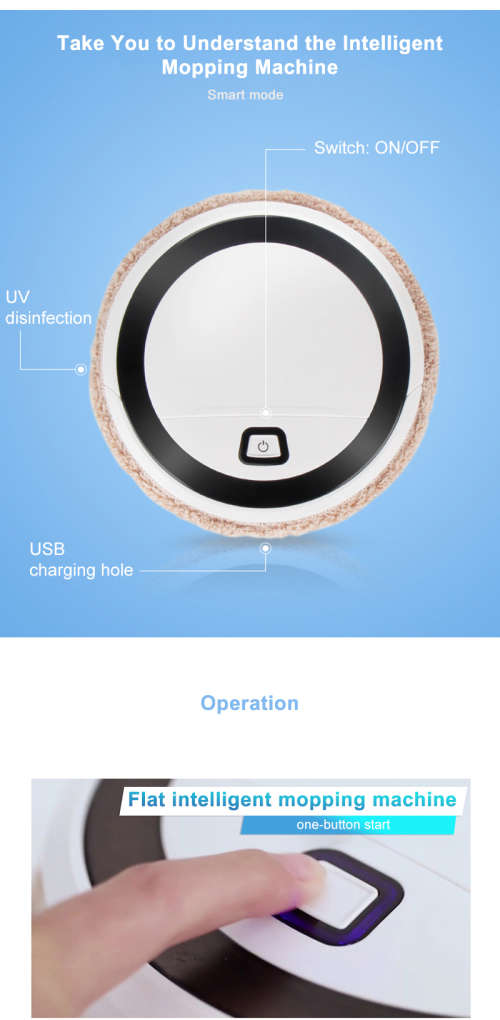 Automatic Rechargeable Smart Intelligent Mopping Cleaner with UV sterilisation