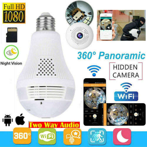 1080P 2MP/960P 1.3MP HD 360 Degree Panoramic IP Hidden Wifi Camera Light Bulb Security