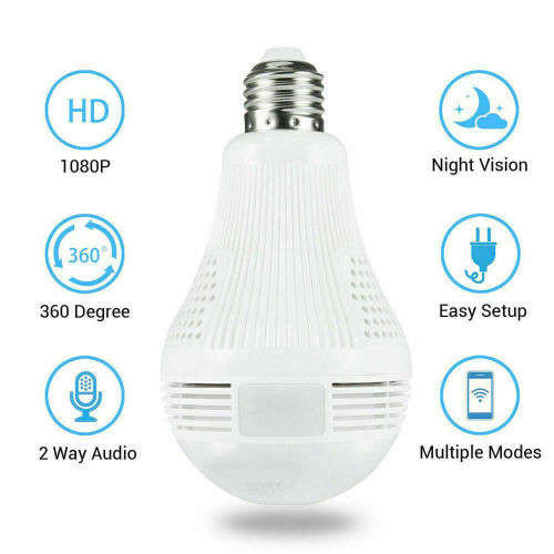 1080P 2MP/960P 1.3MP HD 360 Degree Panoramic IP Hidden Wifi Camera Light Bulb Security