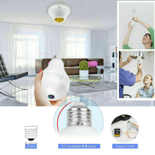 1080P 2MP/960P 1.3MP HD 360 Degree Panoramic IP Hidden Wifi Camera Light Bulb Security