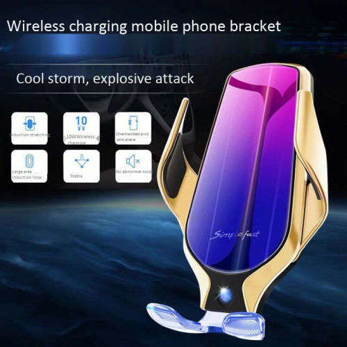 R1 Wireless Charger Automatic Clamping Smart Sensor QI Induction Car Charger - Black and Silver