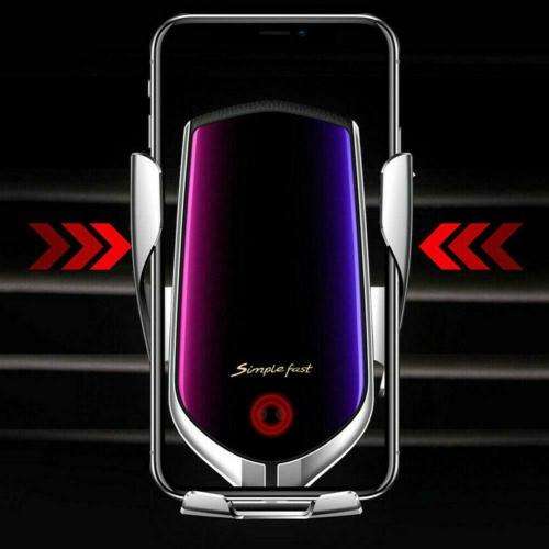 R1 Wireless Charger Automatic Clamping Smart Sensor QI Induction Car Charger - Black and Silver