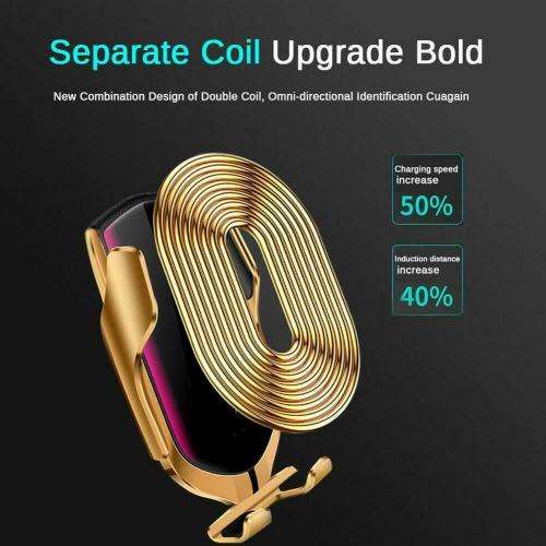 R1 Wireless Charger Automatic Clamping Smart Sensor QI Induction Car Charger - Black and Silver