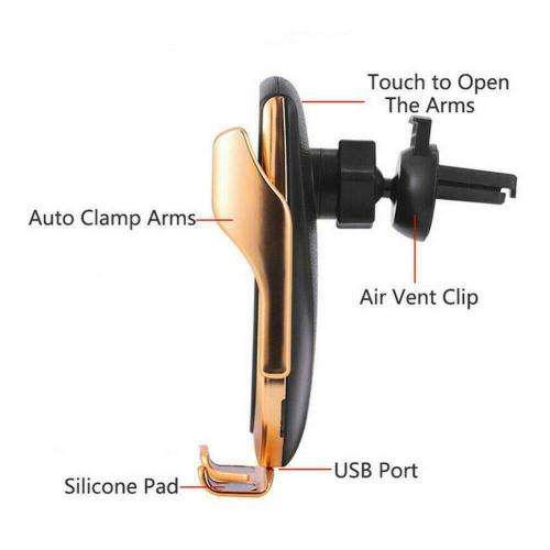 R1 Wireless Charger Automatic Clamping Smart Sensor QI Induction Car Charger - Black and Silver