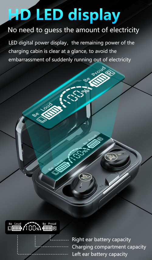 M16 Large-screen LED Digital Display TWS Earbuds Headphone Bluetooth Mobile Phone