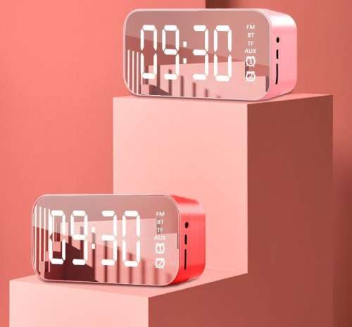 Alarm Clock Mini BT Speaker Mirror Radio LED Portable Wireless Subwoofer