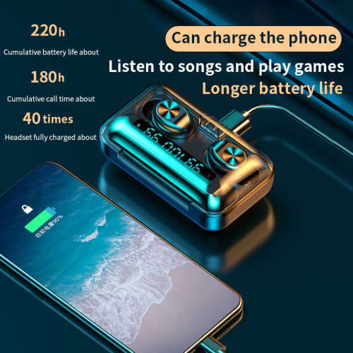 F9-10 TWS Wireless Headphones BT 5.0 with Mic IPX7 Waterproof Touch Control 2000mAh Mobile Power Cha