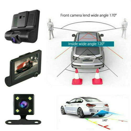 4'' inch HD 1080P 3 Lens Car DVR Dash Cam Vehicle Video Recorder Rearview Camera 170 Degree
