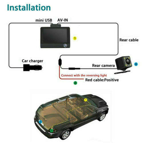 4'' inch HD 1080P 3 Lens Car DVR Dash Cam Vehicle Video Recorder Rearview Camera 170 Degree