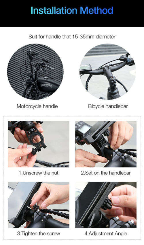 360 Degree ABS Motorcycle Handlebar Bike Navigation Anti-shake Bicycle Phone Mount Holder Bracket