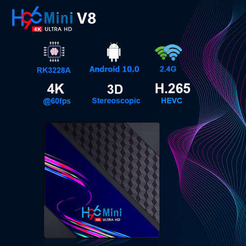 H96 Mini V8 RK3228A - DDR3 2GB / 16GB Android 10 4K HD TV Box, TikTok TV Control NetFlix - UK Plug