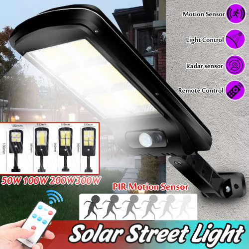 Solar Powered LED COB Street Light PIR Motion Sensor Outdoor Garden Wall Lamp with Remote Control