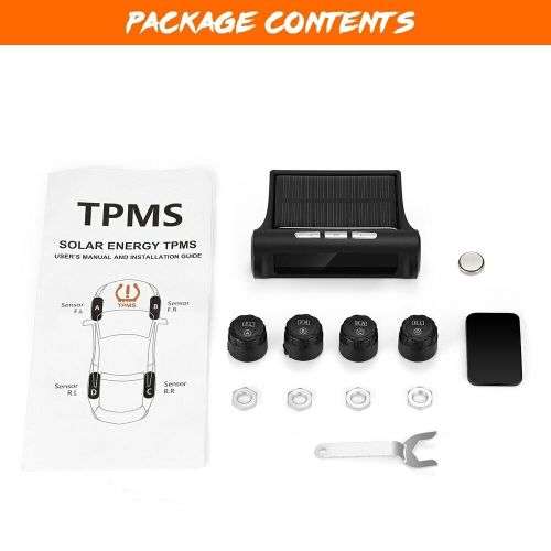 Tyre Pressure Monitoring System TPMS Solar Power Universal Wireless with 4 External Sensors Monitor