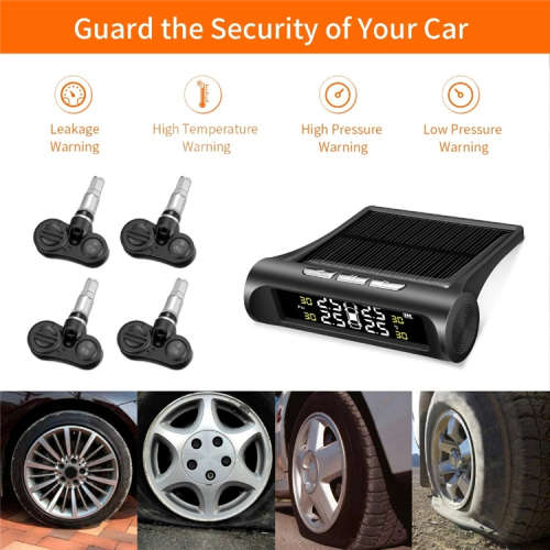 Tyre Pressure Monitoring System TPMS Solar Power Universal Wireless with 4 External Sensors Monitor