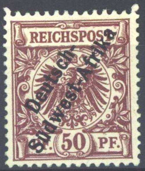 LATE ENTRY RARE German South West Africa 1897 50PF Purple-Brown MNH SACC 6 CV R5000.00 (4 HOURS)