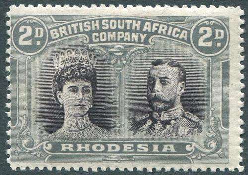 Rhodesia BSAC 1910 Double head 2D Black-Purple and Slate grey SACC 127 Superb LHM  CV R2450