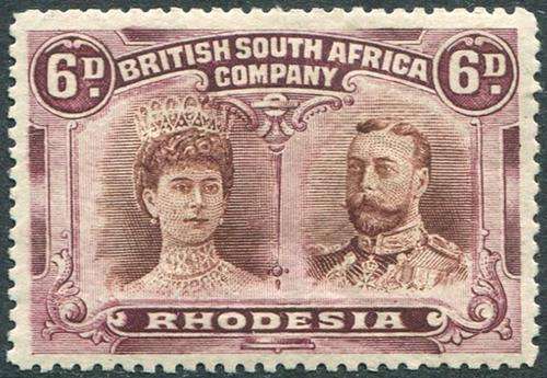 Rhodesia BSAC 1910 Double head 6D Between SACC 145 and 145a
