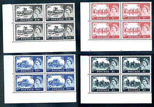 GB 1967-68 Castles set of 4 in Superb MNH blocks of 4 to the Pound Scarce!!!