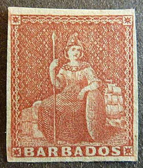 Barbados 1855  (4D) Brownish Red, Superb mint, Original gum lightly Hinged SG 5 CV R1400+