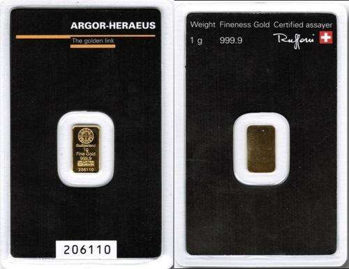 1g Pure gold Bar .999, Swiss Sealed!