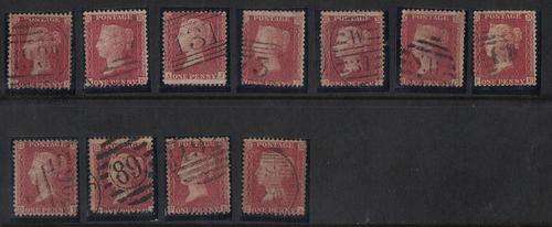 GB 1856 1D Red stars P14 Large Crown 10 FU examples BARGAIN!!!HIGH CV