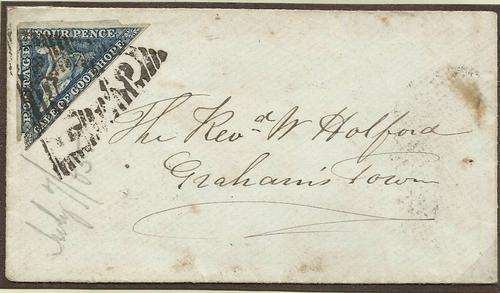 COGH 4D STEEL BLUE SACC 15c Used on Cover Kingwilliams Town- Grahamstown VERY RARE CV R15000++