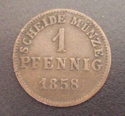 Scarce German State Hessen 1858 1 Pfennig Coin
