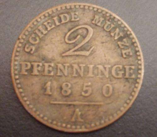 Scarce German State Prussia 1850A 2 Pfennig