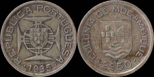 Mozambique 1935 21/2 Escudos VF+ Key Date Silver KM# 61 CV R80+