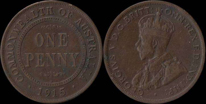 Australia 1D 1915H VF+ KM#23 CV R60+