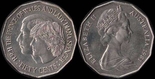 Australia Charles and Diana commemorative 50c coin 1981