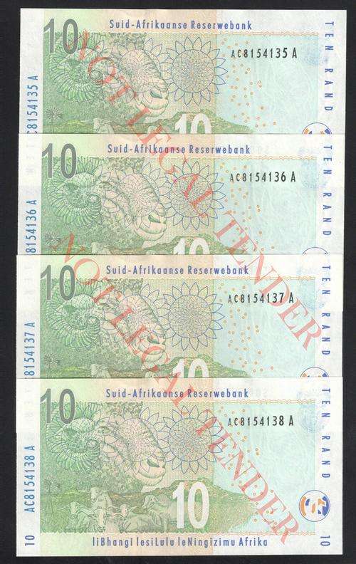 RSA R10 Gill Marcus 3rd series UNC in sequence AC8154135-38