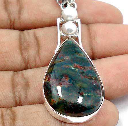 GORGEOUS! STUNNING BLOODSTONE STERLING SILVER PENDANT!