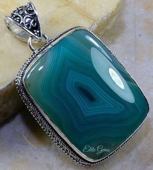 HUGE! BOTSWANA AGATE ANTIQUE DESIGN PENDANT 2 1/4";